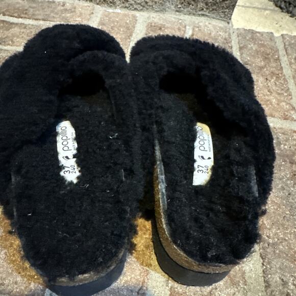 BIRKENSTOCK Papillio Daytona Shearling Teddy Sandals Black 37 / 6 US - Picture 4 of 16